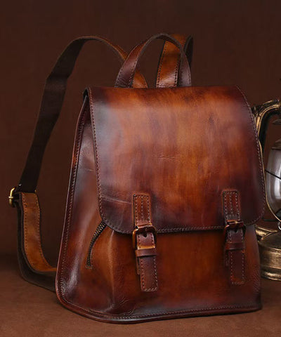 Handmade Capacity Retro Bag Backpack Calf Leather Brown Large FashionChic