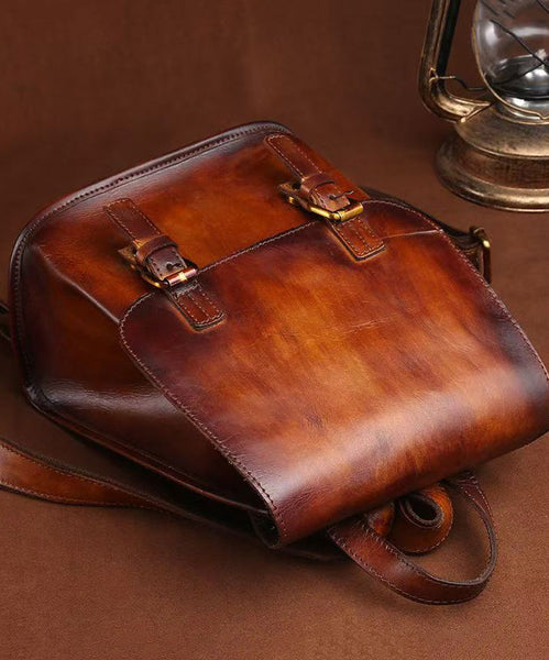 Handmade Capacity Retro Bag Backpack Calf Leather Brown Large FashionChic