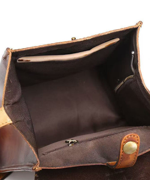 Handmade Capacity Retro Bag Backpack Calf Leather Brown Large FashionChic