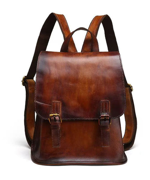 Handmade Capacity Retro Bag Backpack Calf Leather Brown Large FashionChic