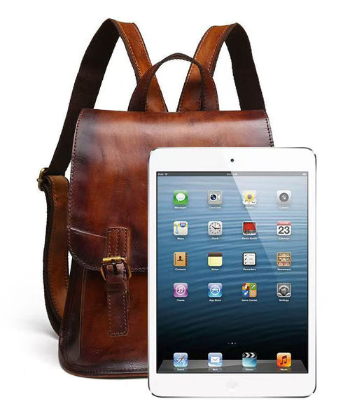 Handmade Capacity Retro Bag Backpack Calf Leather Brown Large FashionChic