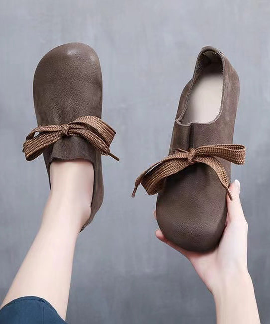 Handmade Retro Coffee Cowhide Leather Flats Shoes WT014 shoe-PDX241030