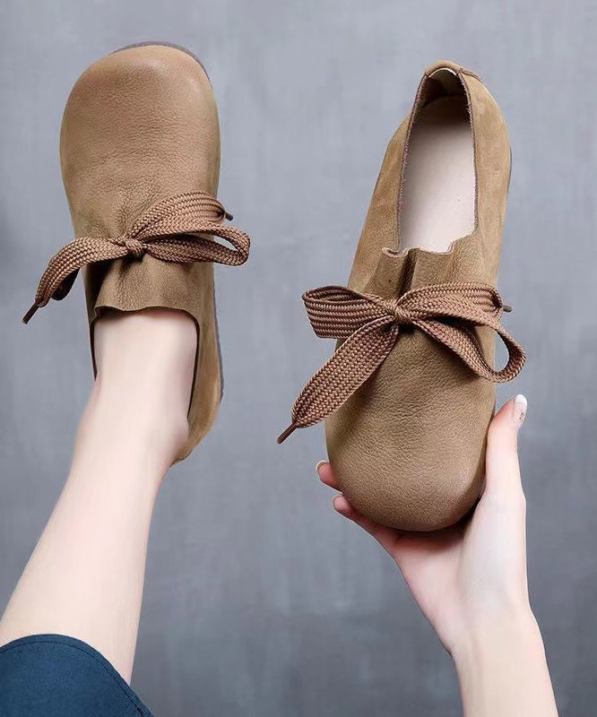 Handmade Retro Coffee Cowhide Leather Flats Shoes WT014 shoe-PDX241030