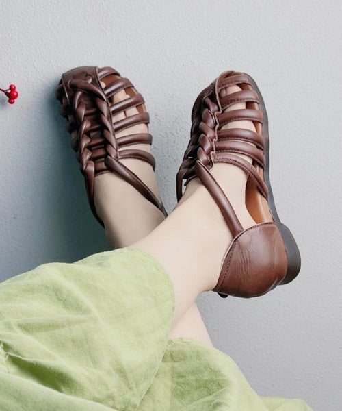 Handmade Retro Comfy Coffee Hollow Out Walking Sandals CZ1057 Ada Fashion