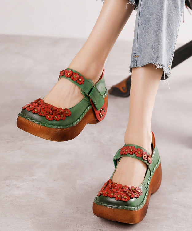 Handmade Retro Flower Buckle Strap High Wedge Heels Shoes CZ1034 Ada Fashion