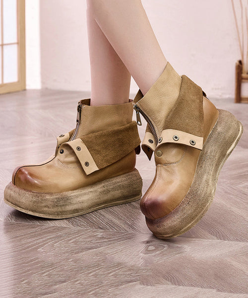 Handmade Retro Green Cowhide Leather Splicing Platform Boots OM004 ABC