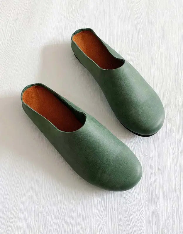 Handmade Retro Soft Leather Flat Slippers Ada Fashion