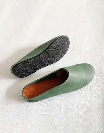 Handmade Retro Soft Leather Flat Slippers Ada Fashion