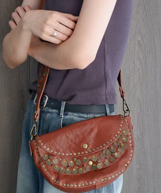 Rivet Solid Saddle Bag Durable Handmade Leather FashionChic