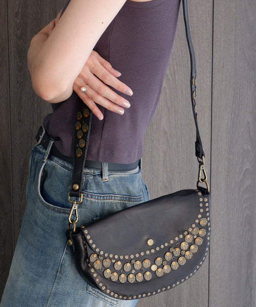 Rivet Solid Saddle Bag Durable Handmade Leather FashionChic