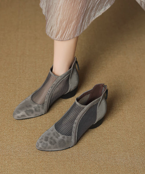 Black Breathable Handmade Chunky Splicing Boots Mesh FashionChic