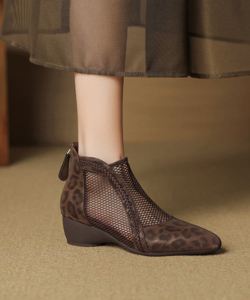 Black Breathable Handmade Chunky Splicing Boots Mesh FashionChic