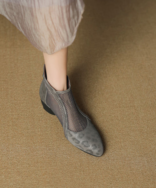 Black Breathable Handmade Chunky Splicing Boots Mesh FashionChic