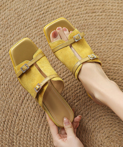 Pink Sandals Handmade Suede Slide Splicing Chunky FashionChic