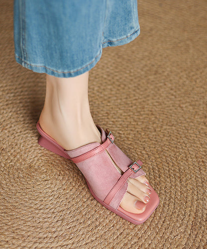 Pink Sandals Handmade Suede Slide Splicing Chunky FashionChic