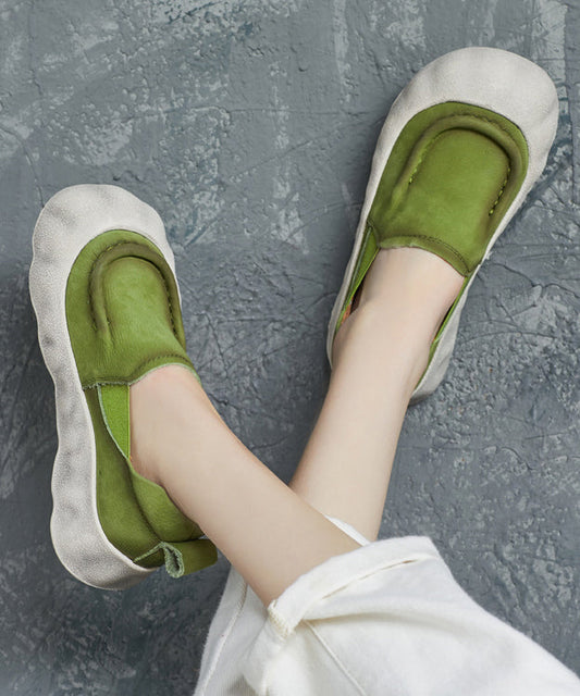 Feet Cowhide Shoes Flat Handmade Splicing Platform Leather Green FashionChic