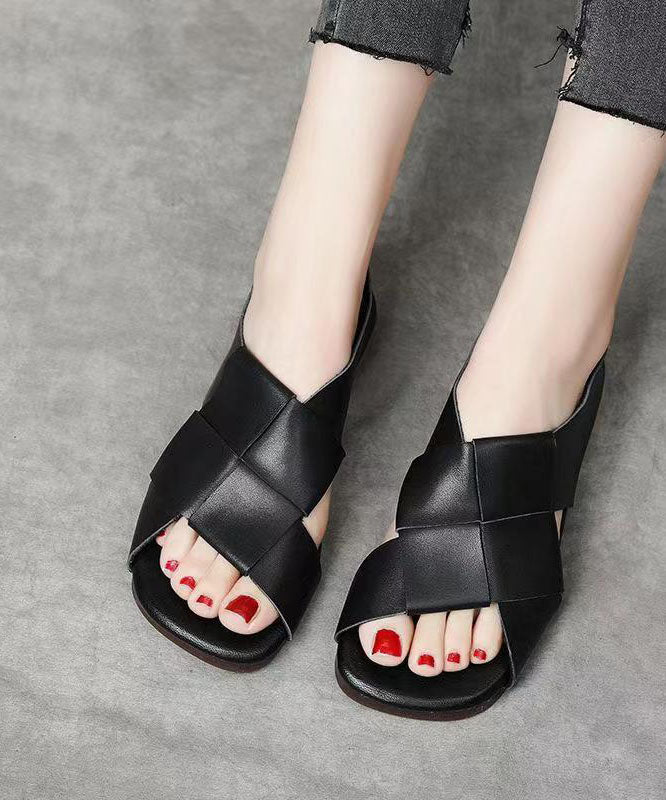 Handmade Splicing Walking Sandals Black Cowhide Leather Peep Toe DD1064 Shoe-LX240605