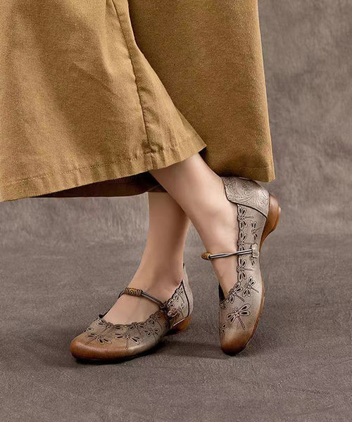 Handmade Vintage Cowhide Low Heel One Button Single Shoes CZ1006 Ada Fashion