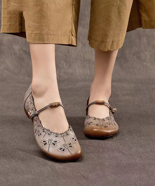 Handmade Vintage Cowhide Low Heel One Button Single Shoes CZ1006 Ada Fashion