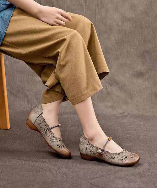 Handmade Vintage Cowhide Low Heel One Button Single Shoes CZ1006 Ada Fashion