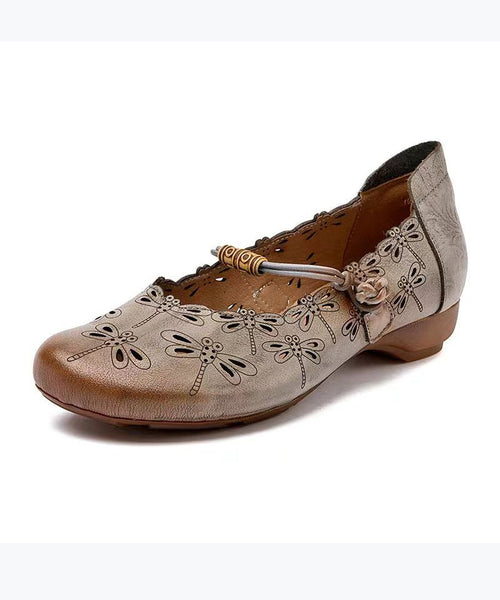 Handmade Vintage Cowhide Low Heel One Button Single Shoes CZ1006 Ada Fashion