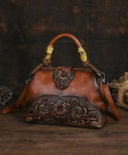 Red Vintage Calf Tote Bag Handmade Embossed Messenger Leather FashionChic
