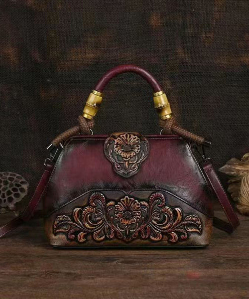 Red Vintage Calf Tote Bag Handmade Embossed Messenger Leather FashionChic