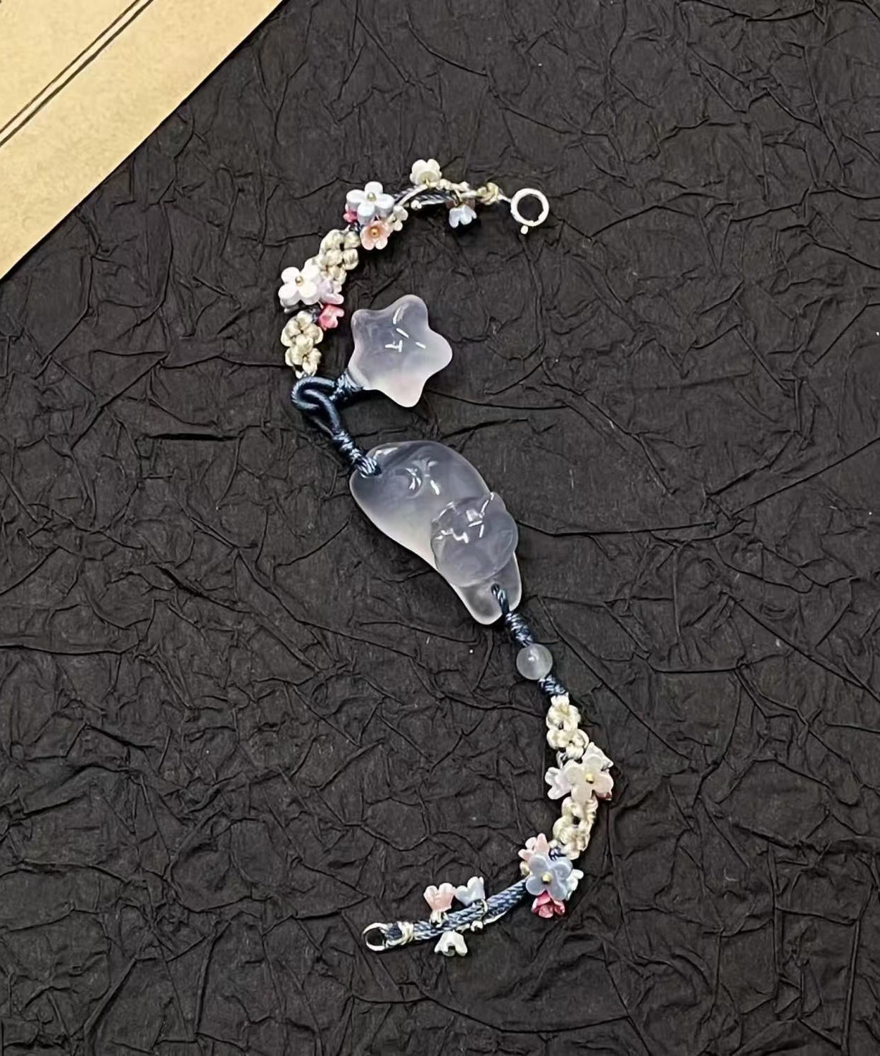 Handmade Weaving Gold Star Little Cats Sweet-Scented Osmanthus Charm Bracelet TX018