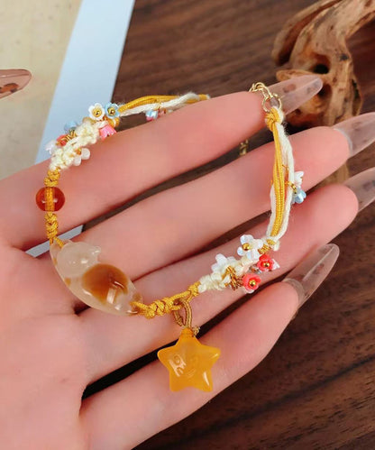 Handmade Weaving Gold Star Little Cats Sweet-Scented Osmanthus Charm Bracelet TX018