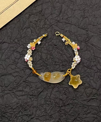 Handmade Weaving Gold Star Little Cats Sweet-Scented Osmanthus Charm Bracelet TX018