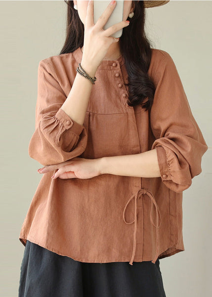 Handmade White Asymmetrical Lace Up Linen Shirts Spring TM023 ABC