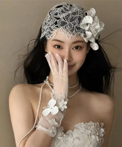 Handmade White Lace Floral Patchwork Hat ZZ078 JEW-HAT240613