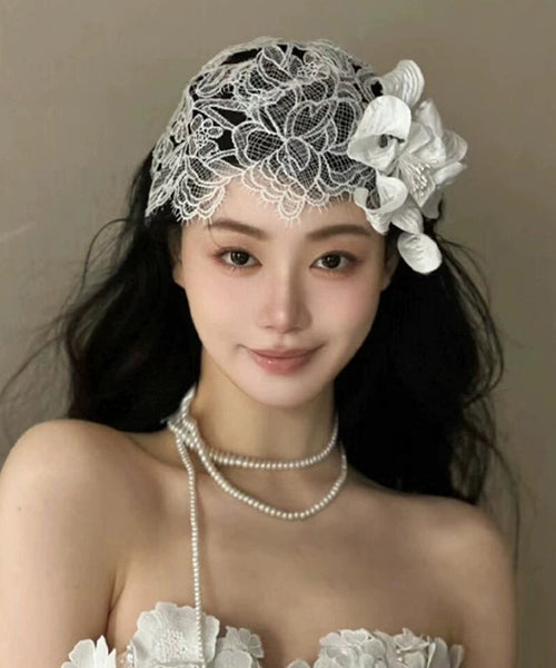 Handmade White Lace Floral Patchwork Hat ZZ078 JEW-HAT240613