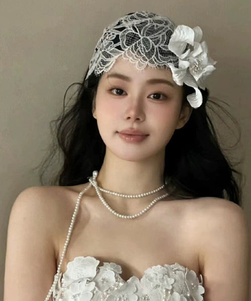 Handmade White Lace Floral Patchwork Hat ZZ078 JEW-HAT240613