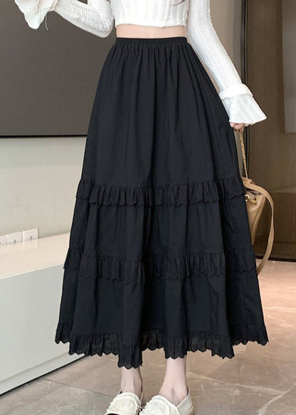 Handmade White Lace Patchwork Elastic Waist Cotton Skirts Summer QQ1026 Ada Fashion