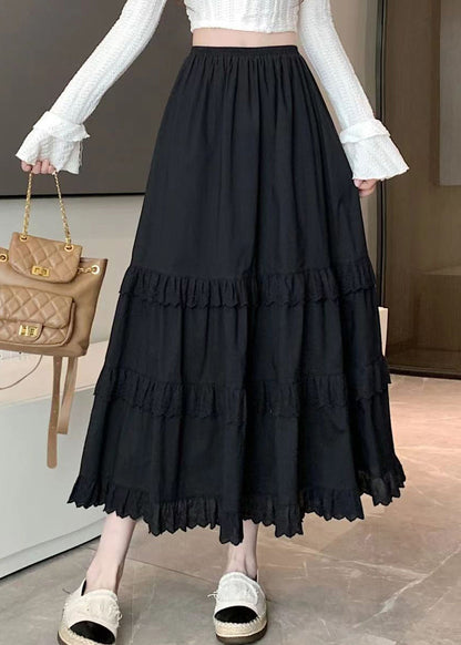 Handmade White Lace Patchwork Elastic Waist Cotton Skirts Summer QQ1026 Ada Fashion