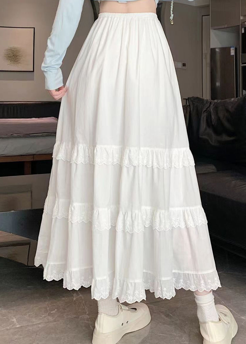 Handmade White Lace Patchwork Elastic Waist Cotton Skirts Summer QQ1026 Ada Fashion
