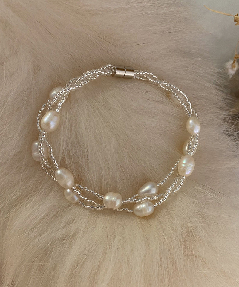 Handmade White Metal Three Layers Pearl Chain Bracelet ET014 ABC