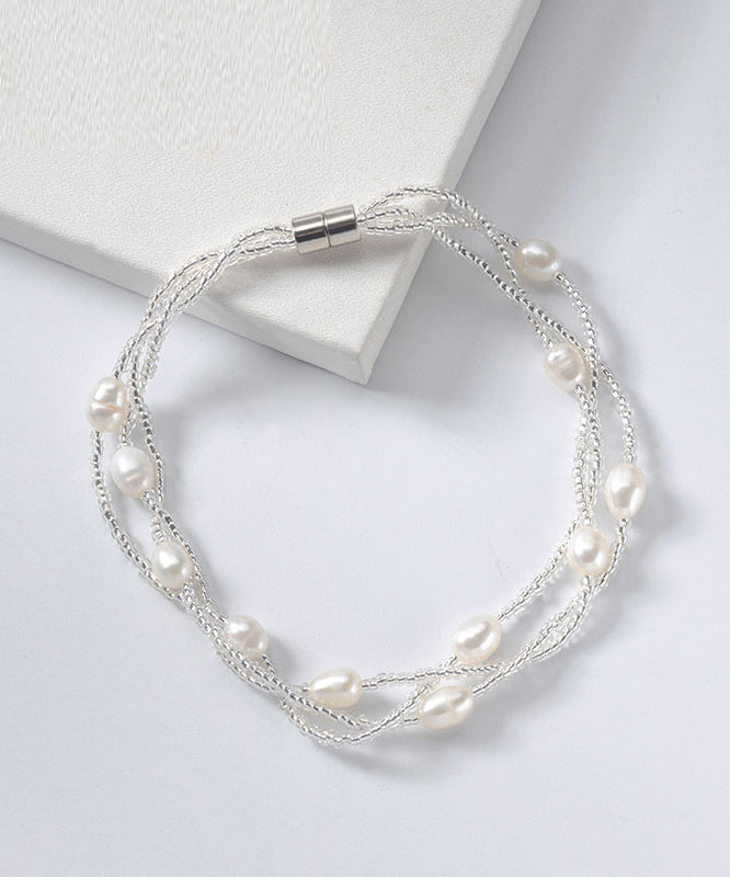 Handmade White Metal Three Layers Pearl Chain Bracelet ET014 ABC