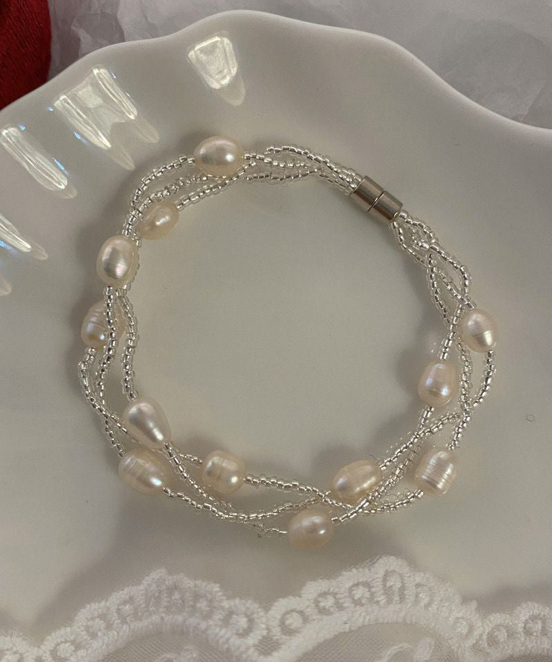 Handmade White Metal Three Layers Pearl Chain Bracelet ET014 ABC