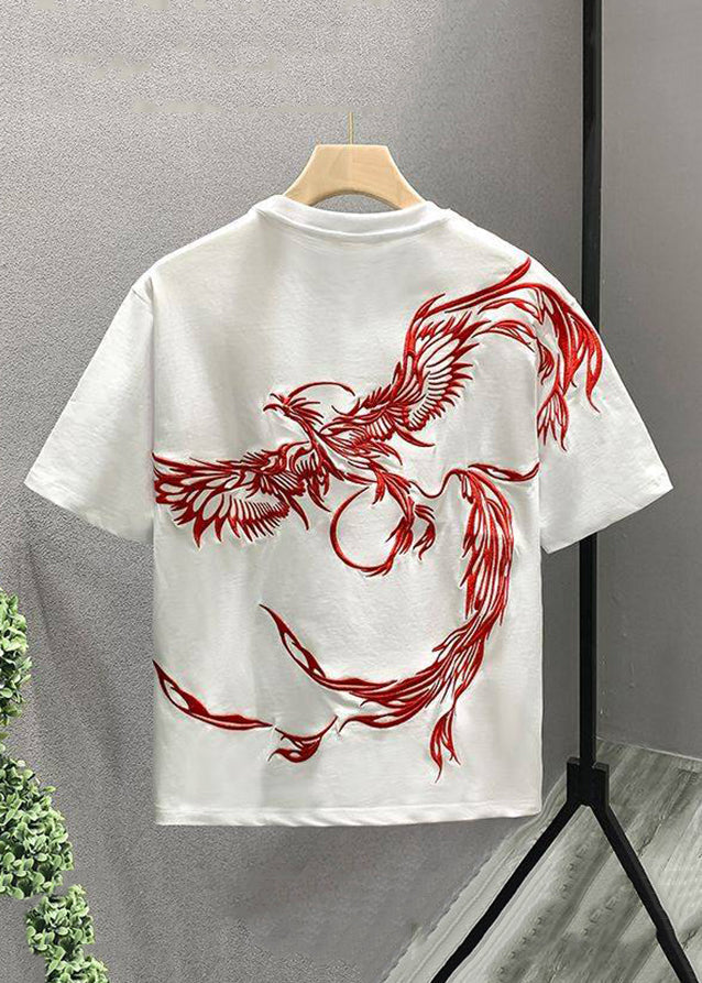 Handmade White O-Neck Embroideried Cotton T Shirts Men Summer LK042 Men-Silk-MENT240630