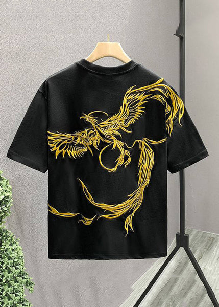 Handmade White O-Neck Embroideried Cotton T Shirts Men Summer LK042 Men-Silk-MENT240630