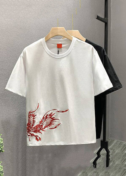 Handmade White O-Neck Embroideried Cotton T Shirts Men Summer LK042 Men-Silk-MENT240630