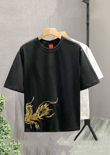 Handmade White O-Neck Embroideried Cotton T Shirts Men Summer LK042 Men-Silk-MENT240630
