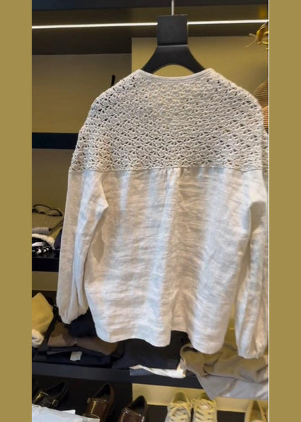 Oversized Handmade Out White Patchwork Summer Tops Linen Hollow FashionChic