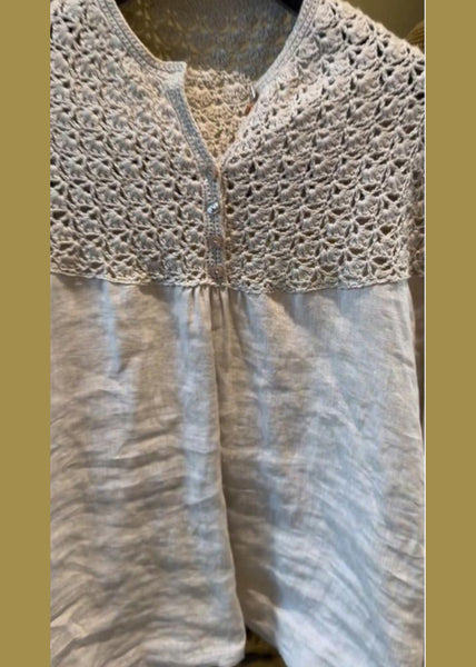 Oversized Handmade Out White Patchwork Summer Tops Linen Hollow FashionChic