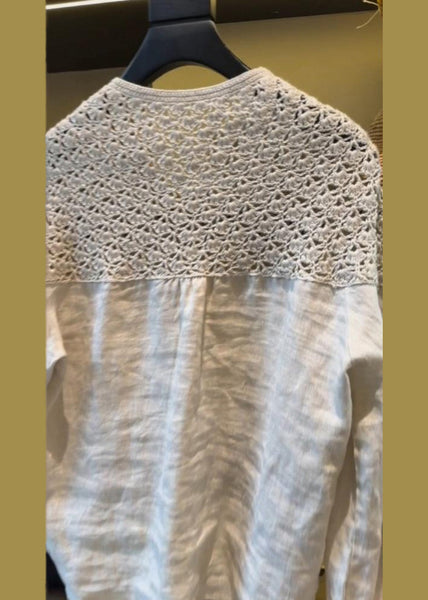 Oversized Handmade Out White Patchwork Summer Tops Linen Hollow FashionChic