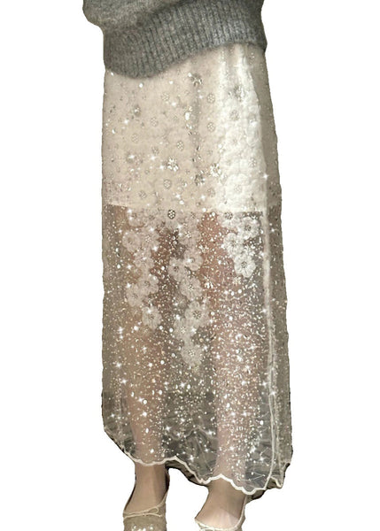 Handmade Summer Tulle Sequins Bead Skirt Nail White FashionChic