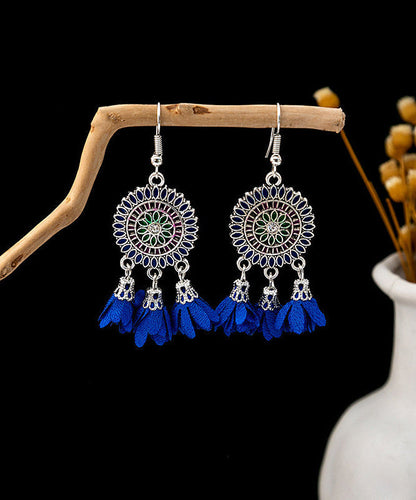 Drop Floral Zircon Tassel Chiffon Sterling White Silver Handmade FashionChic