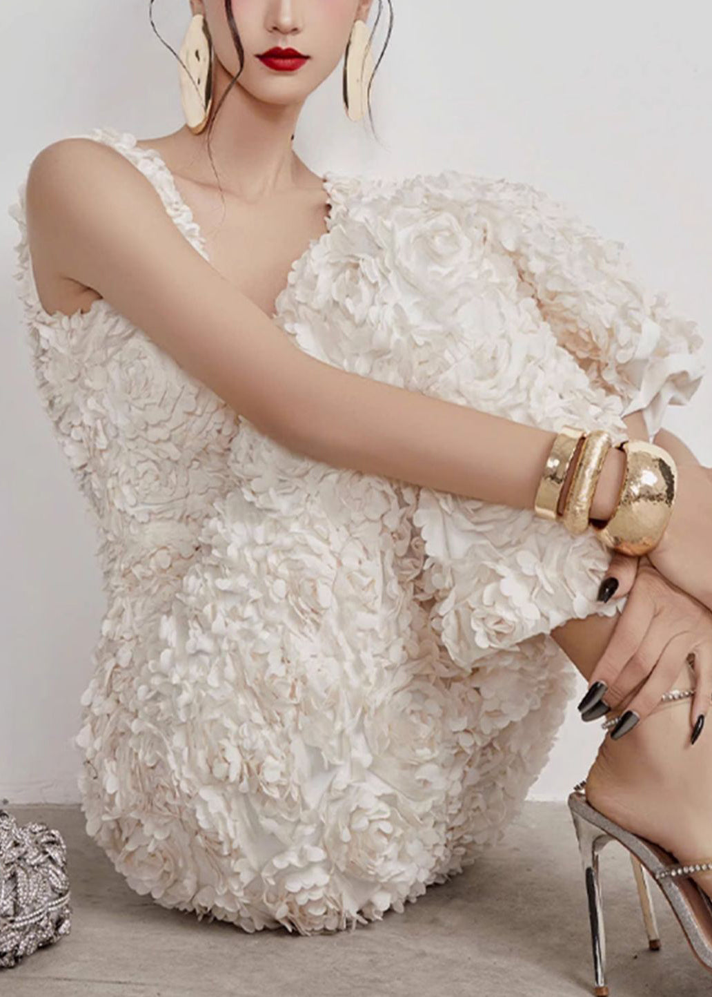 Open Cotton Side Long V Handmade Sleeveless White Dress Neck FashionChic